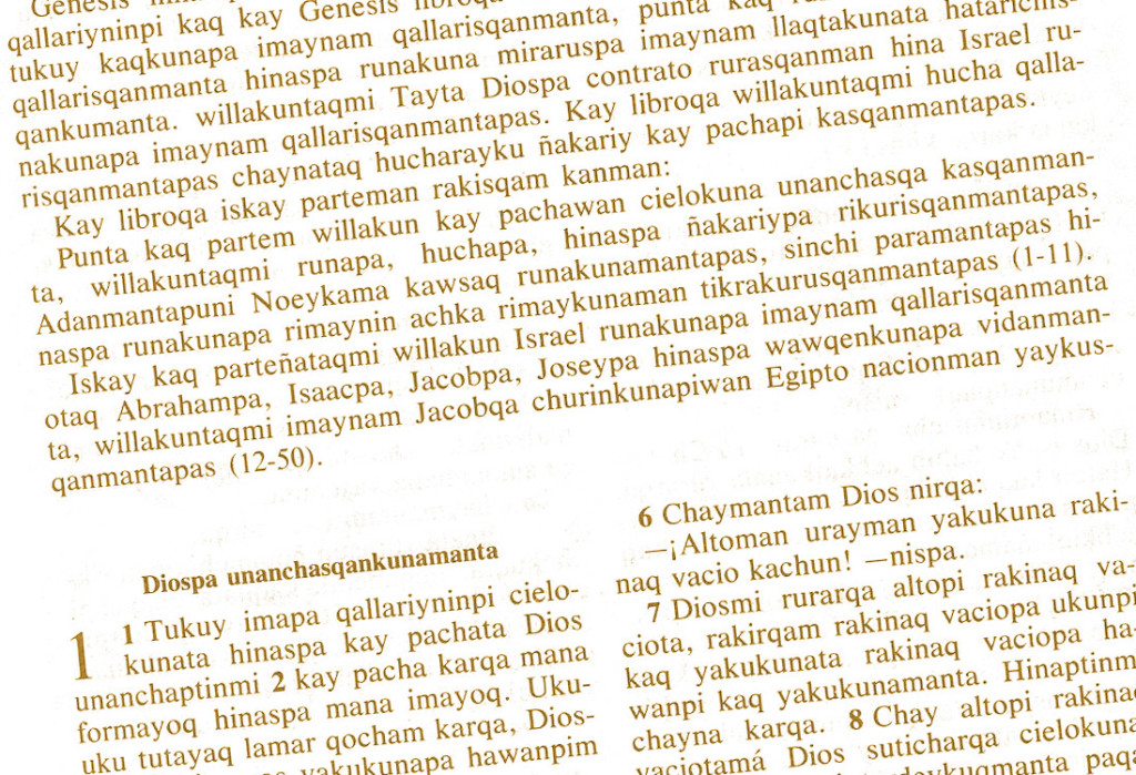 Example of text written in Quechua